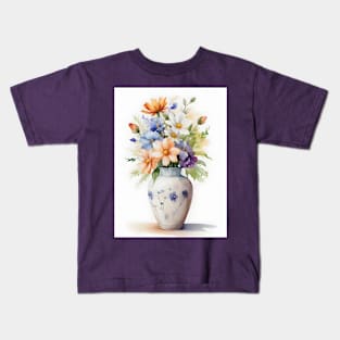 Watercolor Vase of Flowers Kids T-Shirt